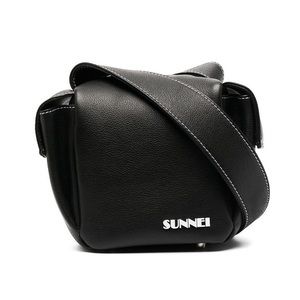MINT SUNNEI Lacubetto Cubic Shaped Black Crossgrain Pebble Leather Crossbody Bag